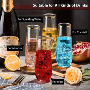 Flûtes <span class=keywords><strong>à</strong></span> Champagne en <span class=keywords><strong>Plastique</strong></span> Transparent Sans Pied de 270 ml, Bord Doré, pour Mariages et Toasts - Product Image 3