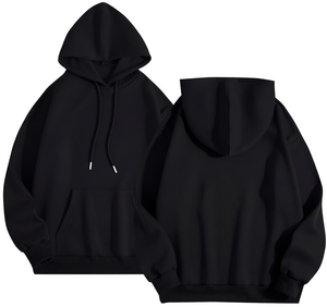 Sweat-shirt à capuche noir pour femme, couleur unie, poche kangourou, coupe classique, vêtement d'automne, 100% coton tricoté - Product Image 1