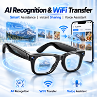 Lunettes intelligentes avec caméra 8MP, photos 20MP, vidéo HD Wi-Fi, reconnaissance d'objets par IA, anti-tremblement EIS, IP66, 37g, assistant vocal