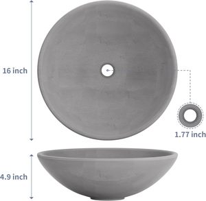 Lavabo Moderno Redondo de Hormigón, Lavabo de Cemento Gris Natural, Lavabo Sobre Encimera, Lavabo Minimalista para Baño, Venta al por Mayor - Product Image 6