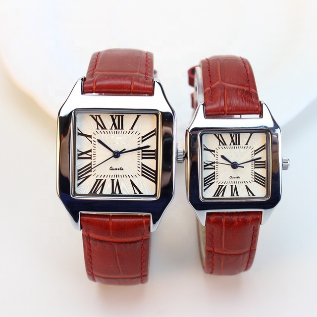 Wholesale Square Dial Couple Quartz Watch Leather Strap 40mm Waterproof Alloy Case Custom Logo Wristwatch