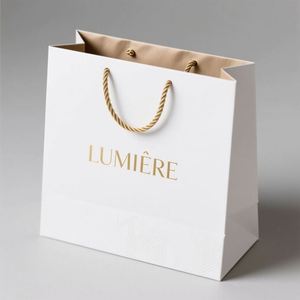 Premium White <b>Card</b> Foil Stamped Handbag Luxury Gift Bag with Elegant Gold <b>Embossing</b> - Product Image 3
