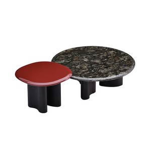 Modern Luxury Natural Stone Coffee <strong>Table</strong> Set High <strong>Gloss</strong> Red <strong>Nesting</strong> <strong>Tables</strong> <strong>White</strong> Oak Veneer Round Center <strong>Table</strong> - Product Image 4