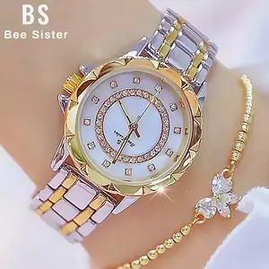 BEE chị Fa 1506 Kim Cương phụ nữ sang trọng thương hiệu đồng hồ Rhinestone phụ nữ thanh lịch đồng hồ Đồng hồ đeo tay đồng hồ Vàng thạch anh Thép