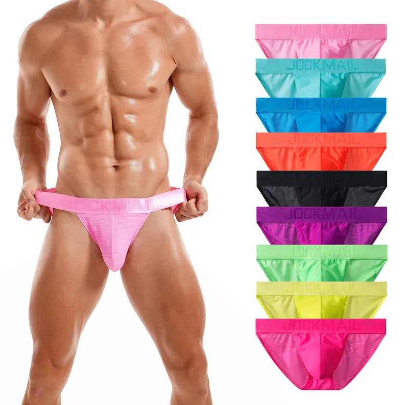 JOCKMAIL Brand Men's Sexy Underwear Low Solid Colour Low Waist Sports Plus Size Boxer Briefs High Slit Male Bikini Underpants