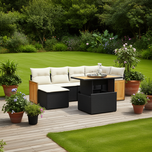 Ensemble de canapés de jardin modernes 6 places en rotin PE noir avec rangement, design contemporain pour terrasse - Product Image 2
