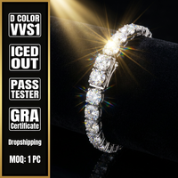 En stock Chaîne tennis style hip-hop en argent S925 avec moissanite couleur D VVS1 2-5mm, chaîne effet glace, fermoir invisible, bijoux de mode, cadeau