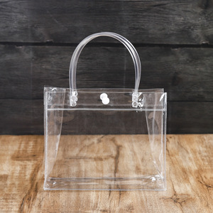 Customized Transparent PVC Tote Bag Waterproof Cosmetic Clear Shopping Bags With Handle Gift Plastic Bags