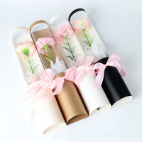 Boîtes à fleurs roses cylindriques avec fenêtre transparente en Pvc, emballage de Bouquet unique fête des mères Offre Spéciale
