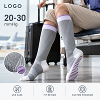 Chaussettes de compression graduées pour mollets 20-30 mmHg avec bordure colorée, spécifications OEM/ODM pour le soin des mollets