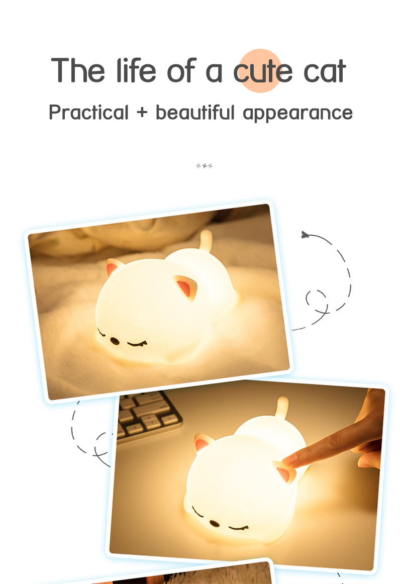 USB rechargeable cat silicone night light touch sensor LED lamp of bedroom the head of a bed with remote control children gifts