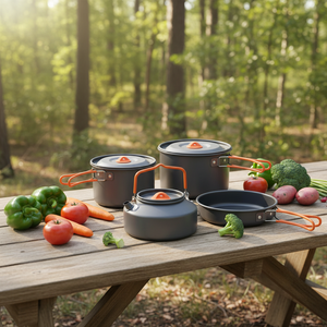 Ensemble de cuisine portable de haute qualité en alumine dure avec couvercle unique en aluminium, marmite, poêle, bouilloire, ustensiles de cuisson pour le <span class=keywords><strong>camping</strong></span> en plein air - Product Image 1