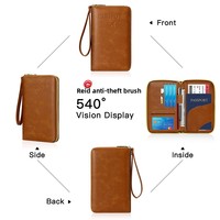 Porte-passeport RFID long en PU couleur unie, organisateur de billets, étui de voyage multifonctionnel avec fermeture éclair, Nouveauté 2026, pour le commerce transfrontalier