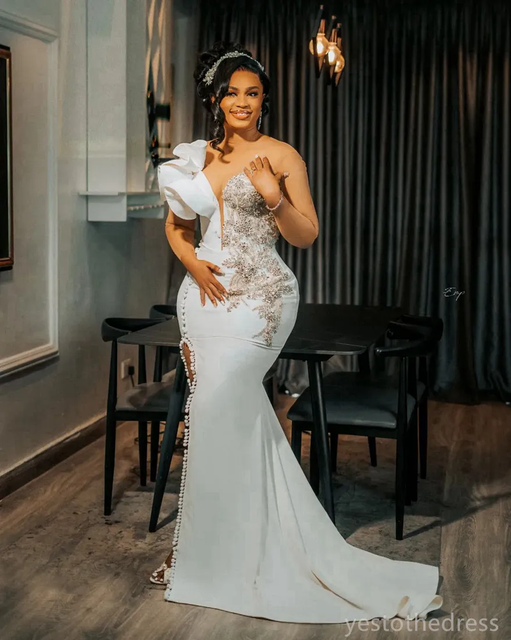 cheap mermaid dresses wedding Off-the-Shoulder Mermaid Lace Long Wedding Dress
