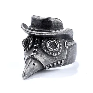 Fashion Punk Nordic Jewelry Stainless Steel Vintage Polished Nordic Viking Crow Skull Rings for Male Men