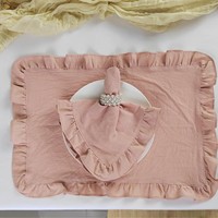Serviette de table en coton de couleur unie de style français, set de table en tissu à bord festonné, tapis de table isolant thermiquement, personnalisable BSCI