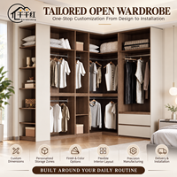 Armoire ouverte moderne et minimaliste en MDF, réglable et durable, couleur chaude, pour chambre à coucher, mobilier de maison, vente en gros