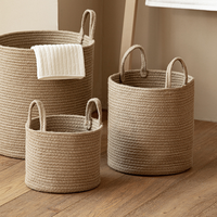 HUAYI Grand panier à linge en corde de coton tissé avec poignées Panier de rangement décoratif pour linge