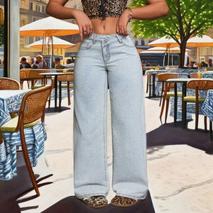 جينز نسائي كلاسيكي فضفاض مخصص للبيع بالجملة، تصميم عصري مريح مع زخارف كريستالية، تسليم عشوائي متنوع - Product Image 1