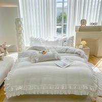 Ensemble de literie double couche à volants style palais, OEM/ODM personnalisé, 200TC, teinture réactive, pour mariage, hôtel, maison