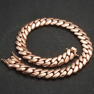 NUOYA Hiphop Sieraden 22mm Dikke Cubaanse <span class=keywords><strong>Link</strong></span> Ketting Halsketting Messing Rosegoud 18K Goud Gegalvaniseerd Gladde Cubaanse Ketting voor Heren - Product Image 4