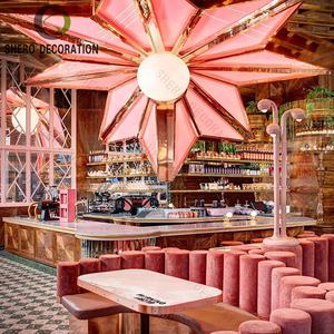 Meubles de café sur mesure, design moderne, vitrine de magasin de restaurant avec éclairage de luxe, comptoir de bar à café - Product Image 1