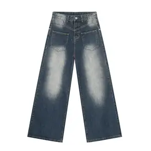 Calça jeans lisa solta para homens, tamanho jeans feito sob medida de fábrica, marca de moda americana, tamanho masculino, com bolso, tamanho