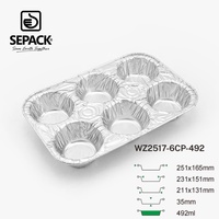 Moule à muffins jetable en aluminium 6 cavités, plateau de cuisson en aluminium pour cupcakes, récipient alimentaire résistant au four pour pâtisserie, gâteaux, mini-quiches