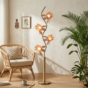 Interior Styling Lotus Flower <b>Floor</b> <b>Lamp</b>, Curvy Golden Rod 4 Glowing <b>Pink</b> Acrylic Lotus Decor <b>Lamp</b> for Showroom - Product Image 2