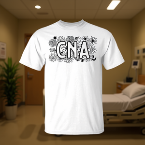 T-shirt pour femme certifiée auxiliaire de soins infirmiers, soins aux patients, motif floral - Product Image 3