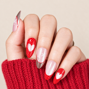<span class=keywords><strong>Uñas</strong></span> Postizas Magnéticas Estilo Navideño <span class=keywords><strong>Color</strong></span> Rosa, 32 Piezas, Forma Almendrada Larga, Diseño Francés Plateado con Lazo de Corazón, <span class=keywords><strong>Uñas</strong></span> Artificiales Modernas - Product Image 4