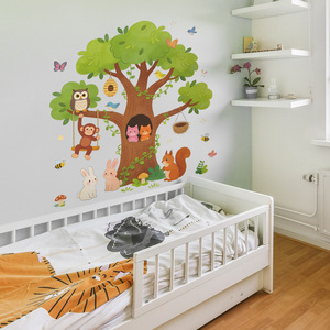 Autocollant mural <span class=keywords><strong>grand</strong></span> <span class=keywords><strong>arbre</strong></span> en PVC auto-adhésif, motif animaux de dessin animé, idéal pour chambre d'enfant et crèche - Vente chaude - Product Image 6