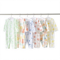 Pyjama sans couture pour nouveau-né, barboteuse bébé à boutonnage simple, combinaison d'été en coton fin à manches longues, vêtement climatisé à motif de dessin animé