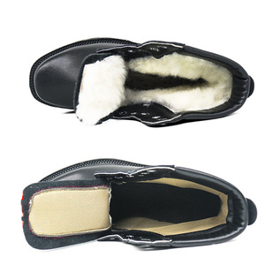 <b>Men's</b> Leather Snow Boots Cowhide Thickened Wool Lining Mid <b>Heel</b> Winter Warm Shoes Solid Color Front Laces - Product Image 1