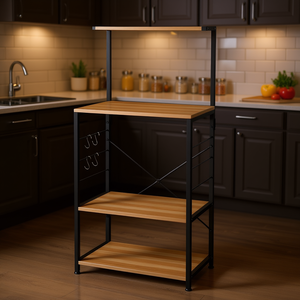 Étagère de cuisine à 4 niveaux en bois massif marron, design moderne, pour présentation et rangement - Product Image 2