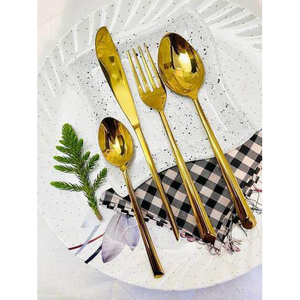 Juego de Cubiertos de Acero Inoxidable Sostenible de Primera Calidad con Acabado Dorado, Pulido a Mano, Estilo Lujoso - Product Image 1