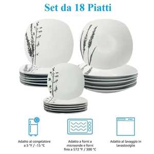 <b>Square</b> Porcelain <b>Plates</b> <b>Set</b> Of 18 With Leaf Pattern For 6 People Includes Soup And Flat <b>Plates</b> - Product Image 3