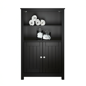 Mueble de Baño Berg de Madera Maciza Negra, 27.4x13.4x43.3 Pulgadas, 2 Estantes de Almacenamiento, Diseño Tradicional Independiente - Product Image 1