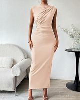 I-0638 Nouvelle arrivée Robe décontractée sans manches pour femmes, couleur unie, dos nu, robe moulante pour femmes