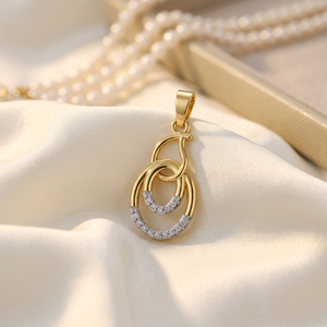 Collier élégant avec pendentif double ovale en diamant, en or et argent, bijoux fins, charmant pendentif en diamant à boucle imbriquée, minimaliste en or - Product Image 3