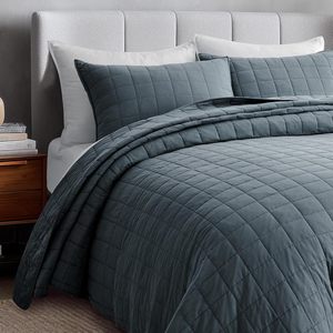 Elegante colcha acolchada <span class=keywords><strong>de</strong></span> algodón 100%, colcha acogedora Premium azul oscuro para dormitorio y espacio vital - Product Image 4