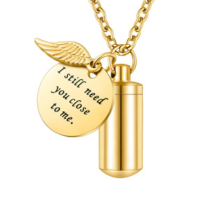 Ti amo <span class=keywords><strong>ancora</strong></span> per animali domestici ciondolo in urna cremazione cilindro in acciaio inossidabile con ciondolo in cenere d'argento ricordo catene con ali d'angelo - Product Image 3