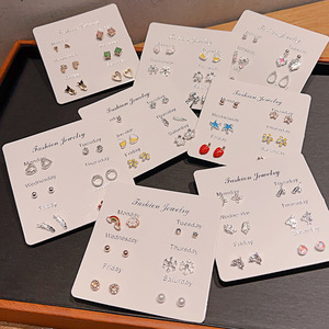 Ensemble de boucles d'oreilles tendance, 6 paires, design cœur, nœud, étoile, cadeau pour femme, acier inoxydable - Product Image 2