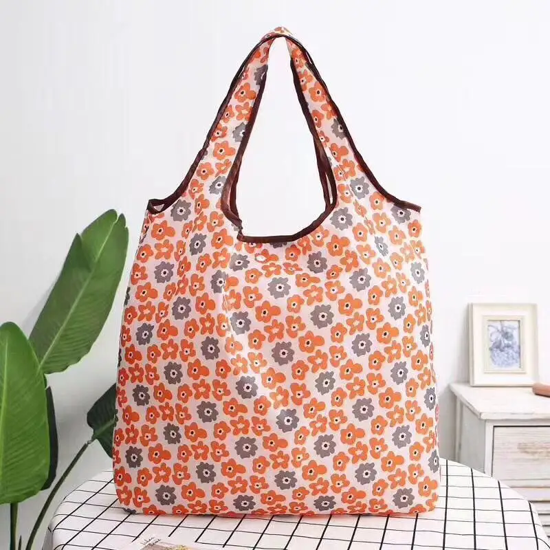 Promotion Large Capacity folding nylon recycled tote Big size Supermarket grocery shopping bag