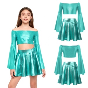 Costume de concours de danse pour filles de 6 à 16 ans, haut court métallisé avec jupe pour spectacle sur scène, costumes de danse contemporaine - Product Image 3
