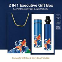 Ensemble cadeau d'entreprise 6-en-1 avec logo personnalisé, motif Koi, tasse isotherme en acier inoxydable de luxe, carnet, parapluie, cadeau d'affaires