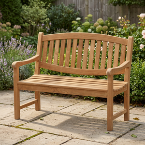 Banc de jardin ovale moderne minimaliste en teck massif 120 cm finition naturelle 2 places pour parcs et jardins - Product Image 2