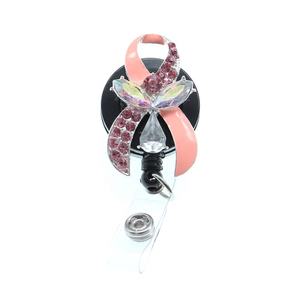 Escritório Suprimento Médico Breast Cancer Awareness Ribbon Strass Retrátil Enfermeira Sparkles ID Badge Holder Reel - Product Image 5