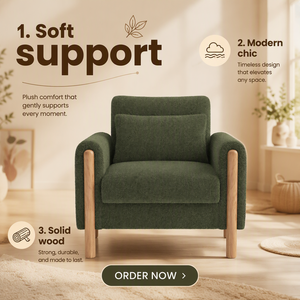 Poltrona Moderna Estensibile e Convertibile con Cuscino Spesso, Seduta Singola Confortevole, Rivestimento Morbido, Telaio in Legno Ecologico, Verde - Product Image 1