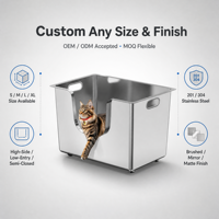 Bac à litière pour chat en acier inoxydable, ouvert, profond, à bords hauts, anti-éclaboussures, entrée basse, facile à nettoyer, toilette pour chat en métal, fournitures pour animaux de compagnie